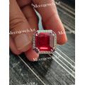 2.80Carat Emerald Cut Red Ruby With Cz Diamond Ring/Art Deco Style Engagement & Wedding Cocktail Halo Promise in Silver