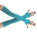 Extra Long Over Elbow Turquoise Fingerless Gloves, Womens Arm Warmers Evening Opera Costume Formal Gloves