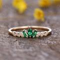 Antique Emerald Ring Diamond Wedding Band, Marquise Baguette Cut, Emerald Engagement Ring, Emerald Jewelry Personalized Gifts For Women