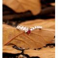 Vintage Ruby Wedding Band Rose Gold | Round Pearl Matching Unique Moissanite Stacking Curved Ring Marquise Anniversary