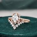 1Ct Oval Moissanite Bridal Ring Set Floral Halo Vintage Engagement Rose Gold Diamond Pave Claw Prongs Unique Wedding Promise