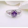 Amethyst Princess Cut Man Made Diamond Halo Solitaire Engagement Ring Available in Rose, Yellow Or White Gold