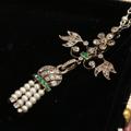 Edwardian Sautoir Necklace - Platinum & Gold Diamond Emerald Pearl