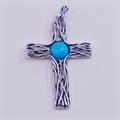 Vintage Israel Pz Sterling 925 Silver Handmade Filigree Cross Pendant With Turquoise, Stamped