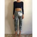 90S Moschino High Waist Blue Grey Moody & Lush Floral Print Jeans Extra Small