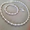 Pearl Jewellery Set Classic Small White Pearl Bridal Necklace Bracelet & Earrings Silver Bridesmaid Gift