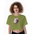 Dark Green Floral Crop Top, Tee, T-Shirt