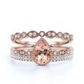 2.25 Carat Pear Cut Morganite & Diamond Moissanite Engagement Ring, Two Matching Band in 925 Sterling Silver With 18K Rose Gold Plating