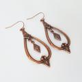 Boho Copper Teardrop Earrings With Embossed Drop, Ethnic Moroccan Earrings, Long Dangle Antique Or Surgical Ear Wires