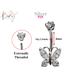 Silver Belly Bars, Navel Ring - Butterfly With High Quality Cz Crystals Curved Barbell 14G | 1.6mm Length Is 8mm