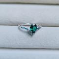 Teal Sapphire Ring, Pear Cut 925 Sterling Silver Sapphire Engagement Lab Grown Ring