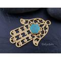 Large Gold Hamsa Pendant, Turquoise Hamsa, Plated Brass Bezel, Necklace, Bohemian Jewelry, Gemstone Pendant