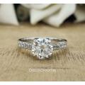 2 Carat Moissanite Channel Set Silver Wedding Ring, Cross-Over Prong 14K Gold Engagement Simulated Diamond Bridal Ring