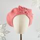 Coral Pink Wool Felt Beret Hat With Velvet Ribbon Bow, French Hat, Women's Winter A Bow