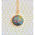 Small Locket Necklace Vintage Inspired Turquoise & Gold Floral Wallpaper Print