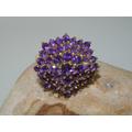 Gorgeous Large 9K Yellow Gold Amethyst Cluster Ring | Flower Cocktail Statement