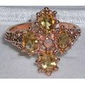 9K 375 English Rose Gold Natural Opal & Citrine Ring, Rhombus Unique Antique Style Square Cluster Ring - Customize14K, 18K