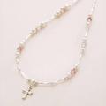 Beautiful Christening Necklace For A Girl With Sterling Silver Cross Pendant, Pearls & Crystals in Pink White