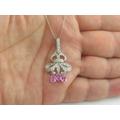 18K White Gold Diamond & Pink Sapphire Pendant Necklace 16" 18" 20