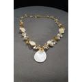 Vintage Gold Tone Art Deco Cluster-style Necklace With Glass & Lucite Beads Setting Off A Mother Of Pearl Pieces, 18-20 Inches M5