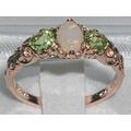 Solid 9K Rose Gold Natural Opal & Peridot Engagement Vintage Style Ring, English Victorian 3 Stone Trilogy Ring - Customizable