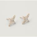 Gold Starburst Earrings Pave White Topaz Delicate Star Ear Studs Christmas Celestial Geometric Design For Women, Gift For Her, Birthday