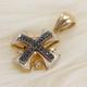 Jerusalem Cross 14K Gold, Black Diamonds Pendant & White Enamel