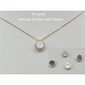 9Ct 9K Yellow Gold Gemstone Sliding Pendant, Natural Stone 6mm Moonstone Garnet Topaz, Curb Chain Necklace, Solid Jewellery