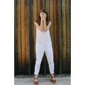 White Linen Loose Fit Summer Jumpsuit - Handmade By Offon Clothing