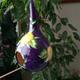 Purple Gourd Bird House, Hanging Leather Strap, Feeders, Yellow Rose Painted Birdhouse, Housewarming Gift, Garden Decor