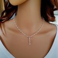 Clear Crystal & Pearl Drop Necklace Dainty White Ab Or Clear Wedding Jewelry Preciosa Jewellery