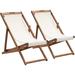 Outdoor Wooden Patio Lounge Chair 2 Set Beach Sling Chair Set Height Portable Reclining Beach Chair Solid Wood Frame with White Polyester Canvas 3 Level Khaki