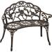 Outdoor Metal Garden Bench Patio Yard Bench with Floral Rose Accented Antique Park Yard Furniture Bronze for Park Yard Lawn