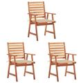 Patio Dining Chairs 3 pcs with Cushions Solid Acacia Wood Outdoor Chairs