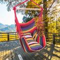 DFITO Hammock Chair Swing Relax Hanging Rope Swing Chair Distinctive Cotton Canvas Hanging Rope Chair with Pillows for Yard Bedroom Patio Rainbow
