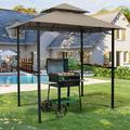 TOPCHANCES Grill Gazebo 5 x 8 Outdoor Patio Backyard BBQ Grill Shelter Double Tiered Canopy Top with Steel Frame and Bar Counter Brown