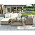 Outdoor Furniture Sets Clearance 4 Piece Ratten Wicker Sectional Sofa Set Patio Sectional Sofa With Armchair&Coffee Table Patio Conversation Sets For Backyard Lawn Poolside Garden Beige Brown DJ20