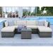 7 Pcs Patio Couch Sets Rattan Outdoor Sectional Sofa Furniture with Beige Cushions and Coffee Table Patio Seating Sets for Garden Deck Backyard