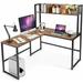 17 Stories Millings L-Shape Desk Wood/Metal in Black/Brown | 58.5 H x 55 W x 49.5 D in | Wayfair C3CE68B82B26477DBC91CC063F148B9B