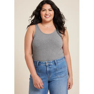Maurices 1X Plus Size Women's Solid Scoop Neck Tunic Tank Top Gray