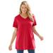 Plus Size Women's Perfect Short-Sleeve V-Neck Tunic by Woman Within in Classic Red (Size 3X)
