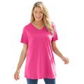 Plus Size Women's Perfect Short-Sleeve V-Neck Tunic by Woman Within in Raspberry Sorbet (Size 1X)