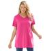 Plus Size Women's Perfect Short-Sleeve V-Neck Tunic by Woman Within in Raspberry Sorbet (Size 1X)