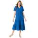 Plus Size Women's Button-Front Tiered Dress by Woman Within in Bright Cobalt (Size 18 W)