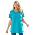 Plus Size Women's Perfect Short-Sleeve V-Neck Tunic by Woman Within in Pretty Turquoise (Size 1X)