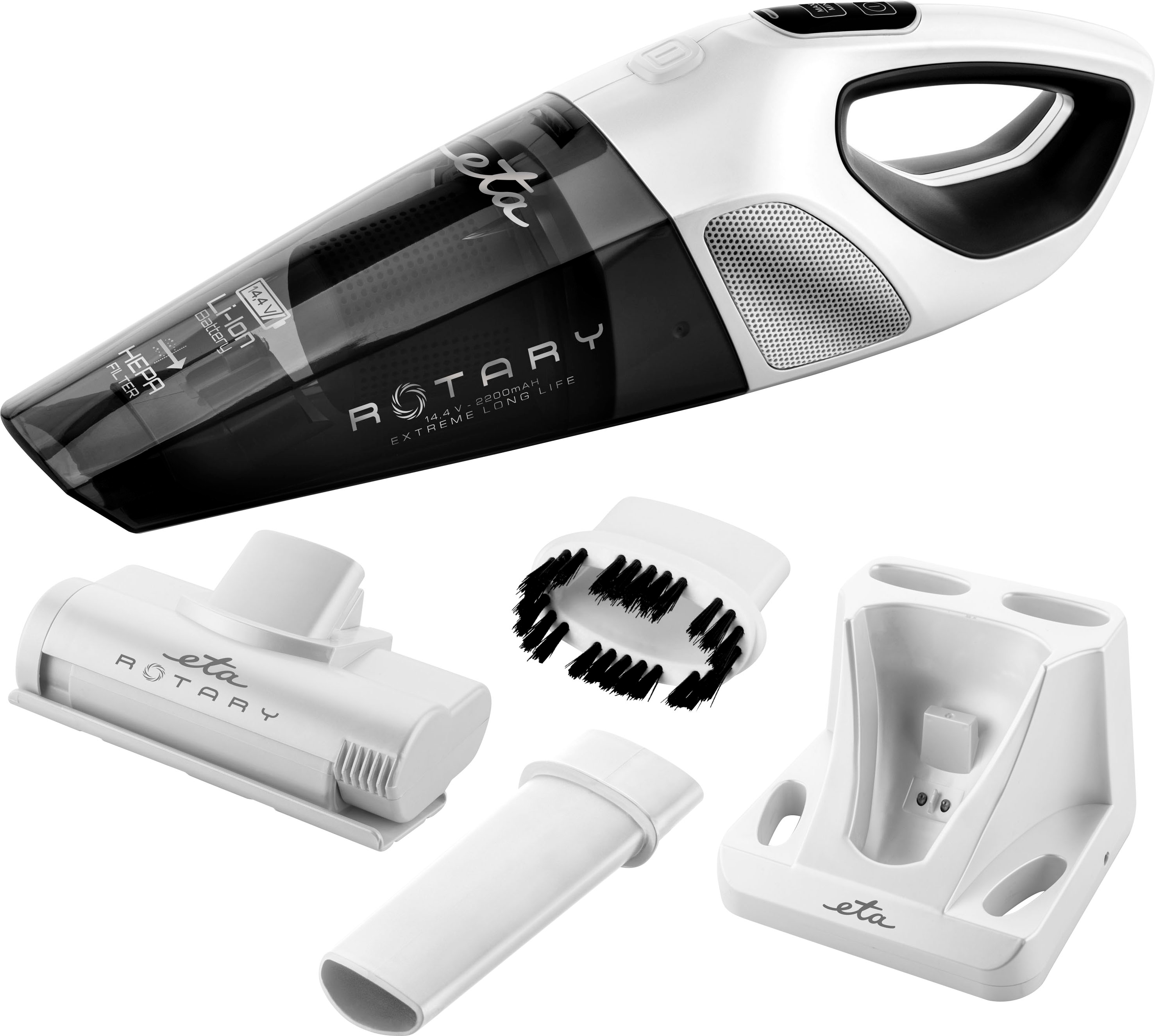 ETA Akku-Handstaubsauger "Rotary ETA142590000", grau (weiß, grau), B:17cm H:43cm T:16cm, Akkusauger