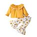 Qufokar Baby Cute Overalls Bodysuit Here You Are Baby Toddler Baby Girls Two-Piece Set Long Sleeve Ruffle T-Shirt Top And Pant Suit Floral Printed Flare Pants Outfit