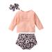 Qufokar Fall Newborn Girl Outfits Cute Teen Girls Outfits Toddler Children Kids Baby Girls Long Sleeve Letter Sweatshirt Blouse Tops Leopard Print Shorts With Headbands Outfit Set Clothes 3Pcs