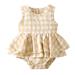 Baby Girls Sleeveless Plaid Printed Ruffles Romper Bodysuits Boy Outfits Leotards for Toddlers Dance