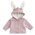 Qufokar Toddler Winter Gear Youth Boys Winter Coat Kids Children Toddler Baby Boys Girls Long Sleeve Solid Ribbed Cute Rabbit Ear Hooded Jacket Thick Coat Outer Outwear Outfits Clothes